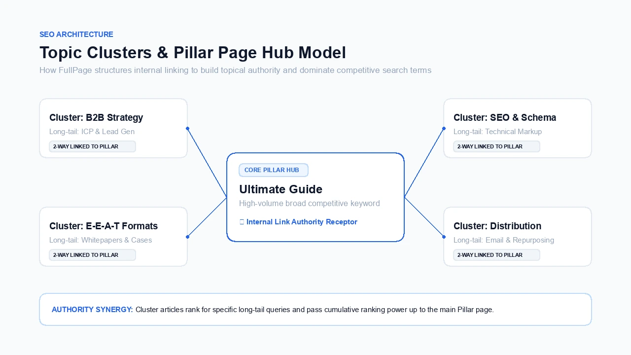 Хаб-модель внутрішньої перелінковки: центральна Pillar Page та кластерні статті