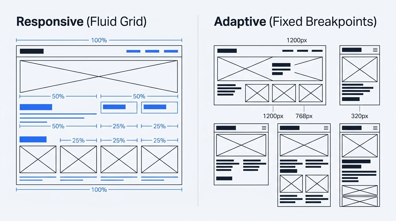 Порівняння архітектури Responsive Fluid Grid та Adaptive Breakpoints