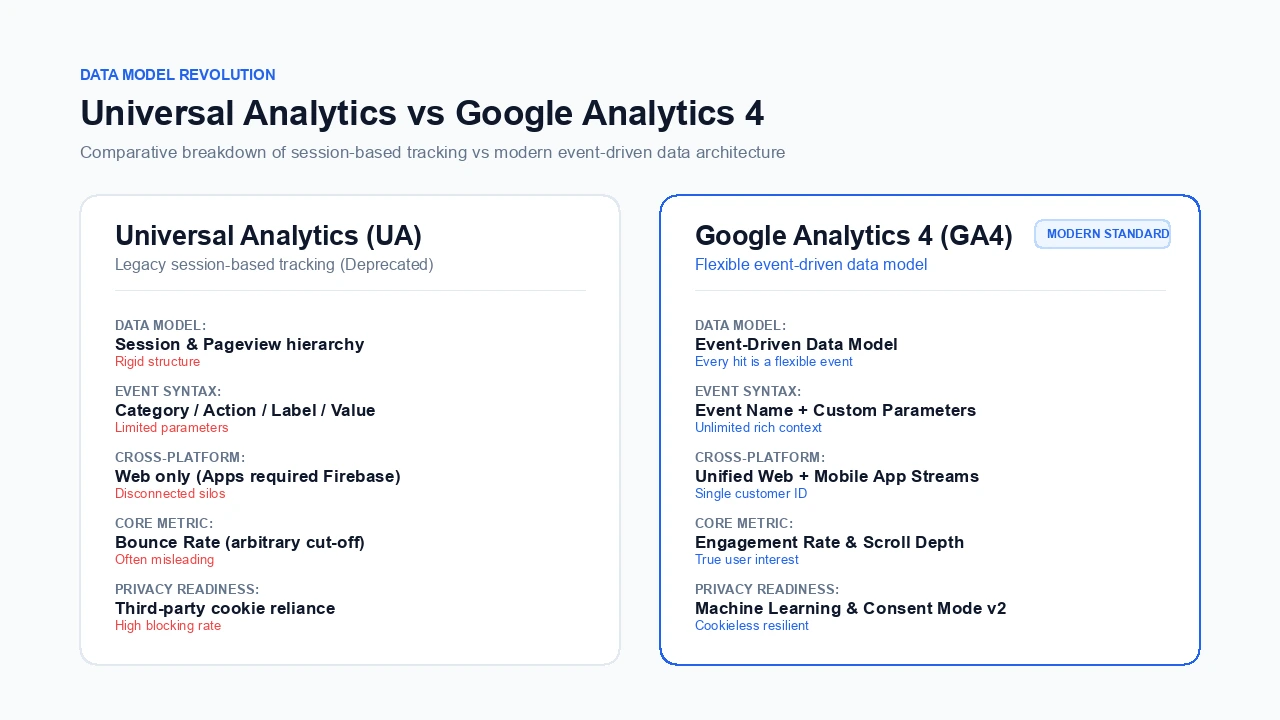 Порівняння архітектури сесій Universal Analytics та подієвої моделі GA4