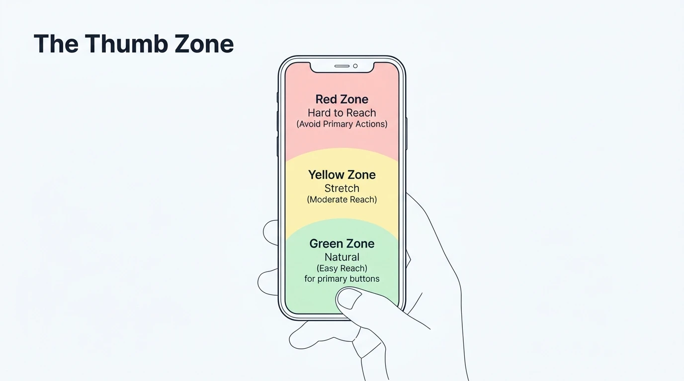 UX-схема The Thumb Zone: ергономіка керування смартфоном однією рукою